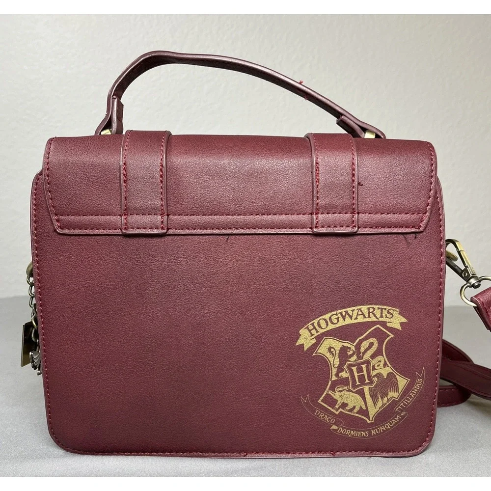 Harry Potter Hogwarts Satchel Crossbody Handbag Maroon Gold Hardware Bag